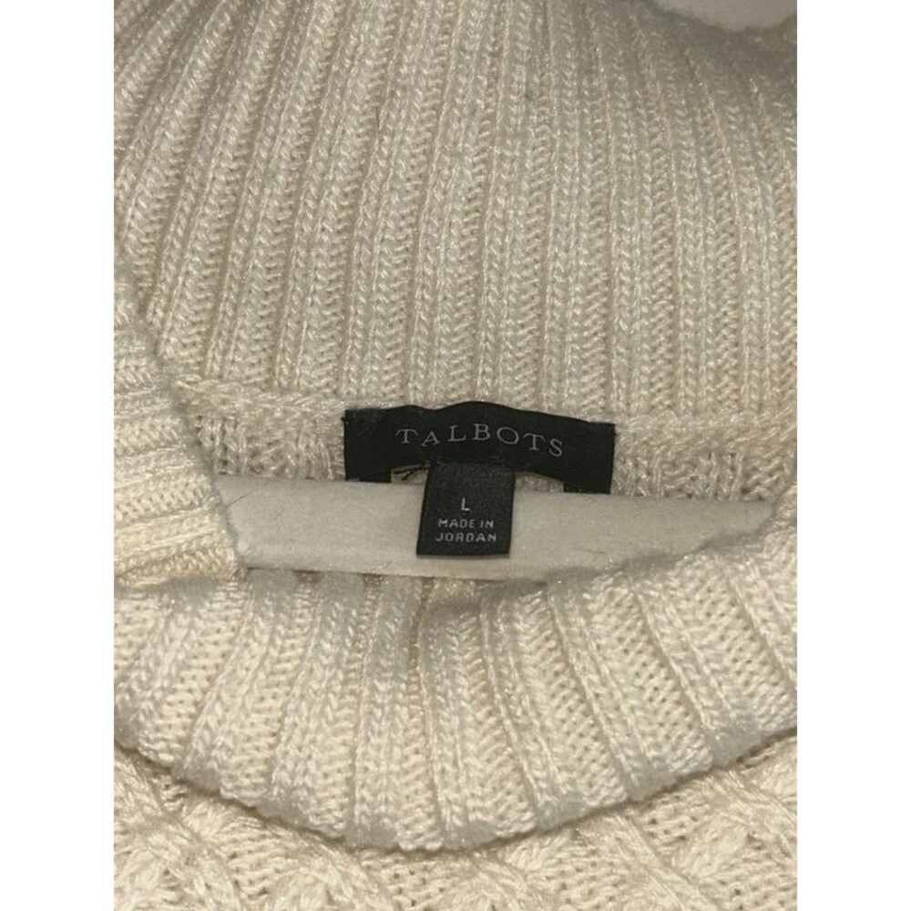 Talbots ivory cream mock turtleneck cable knit with button cuff detail L - Picture 5 of 6
